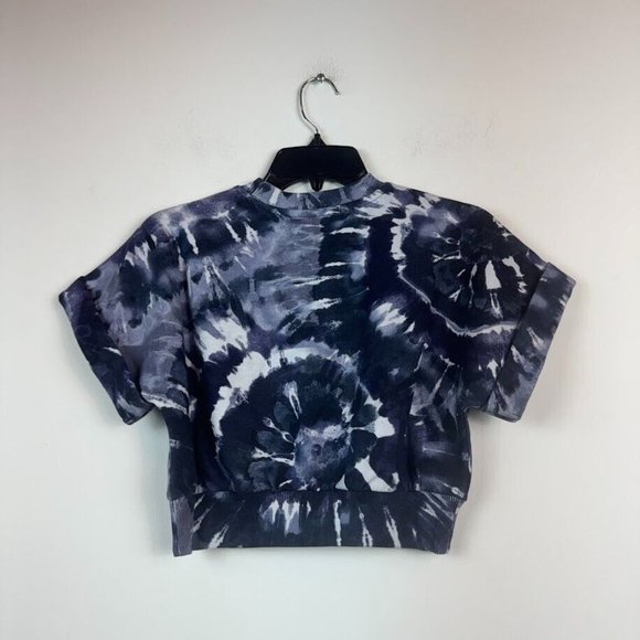 INC Women XS Navy Tie Dye Short Sleeve Cropped Sweatshirt Top NWT Z69 - Picture 4 of 5